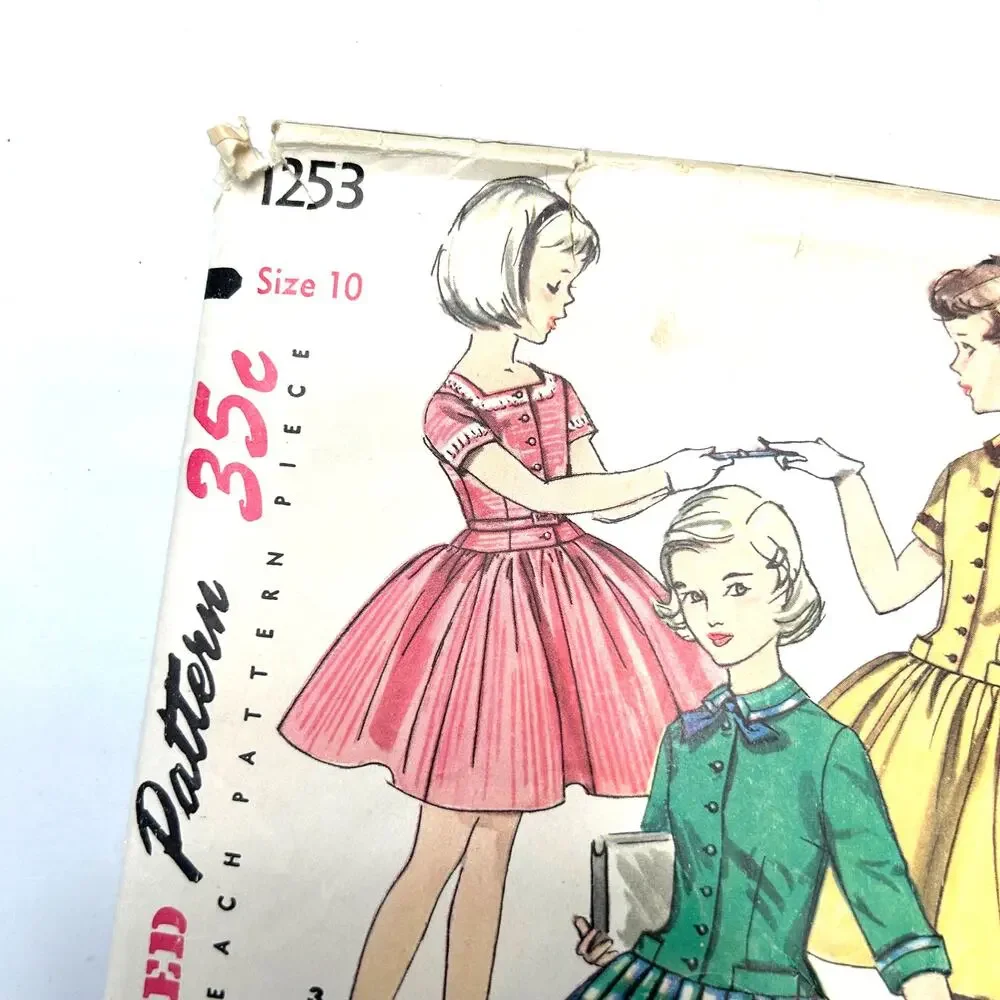 Simplicity Vintage 1950's Pattern #1253 Girls One Piece Dress Size 10‎